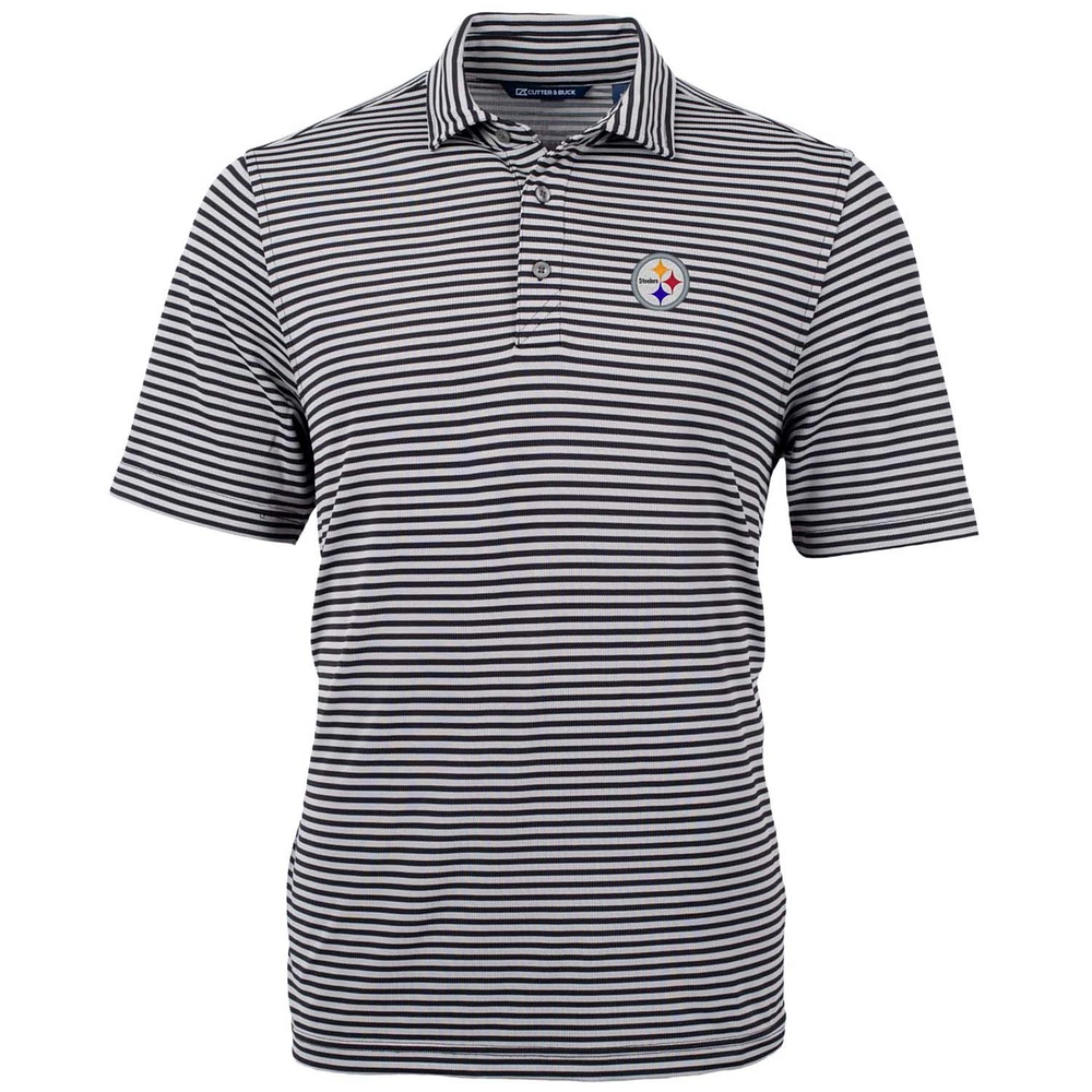 Men's Cutter & Buck Black Pittsburgh Steelers Big & Tall Virtue Eco Pique Stripe Recycled Polo