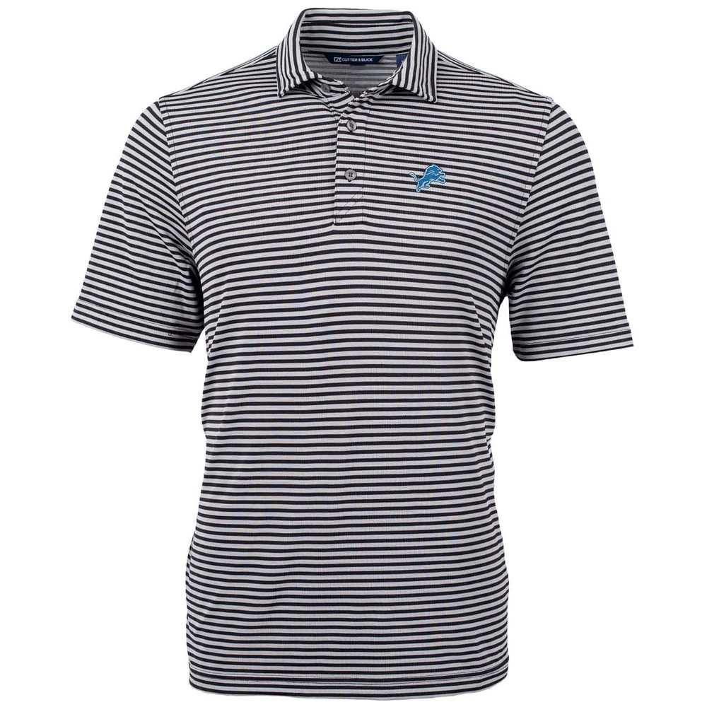 Men's Cutter & Buck Black Detroit Lions Big & Tall Virtue Eco Pique Stripe Recycled Polo