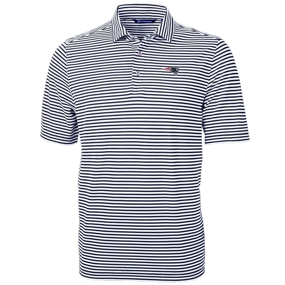 Men's Cutter & Buck Navy New England Patriots Big & Tall Virtue Eco Pique Stripe Recycled Polo