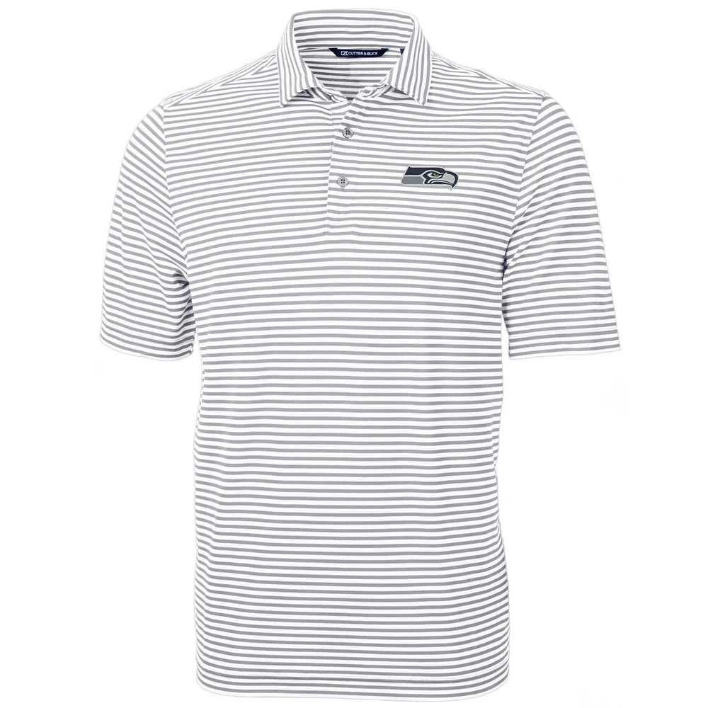 Men's Cutter & Buck White Seattle Seahawks Big & Tall Virtue Eco Pique Stripe Recycled Polo