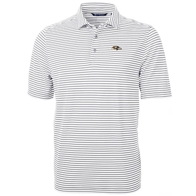 Men's Cutter & Buck White Baltimore Ravens Big Tall Virtue Eco Pique Stripe Recycled Polo