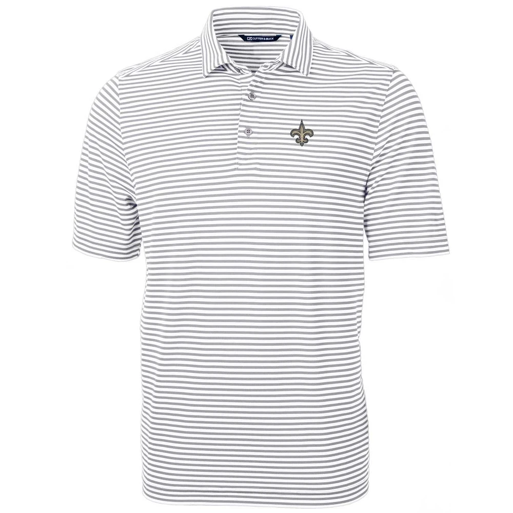 Men's Cutter & Buck White New Orleans Saints Big Tall Virtue Eco Pique Stripe Recycled Polo