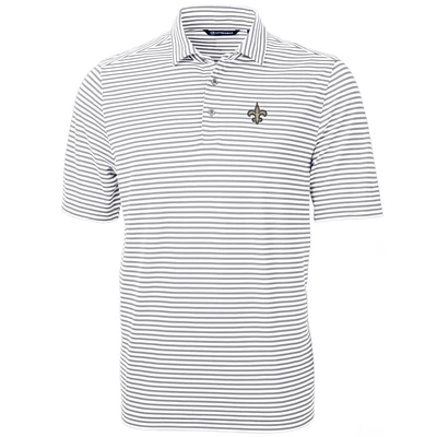 Men's Cutter & Buck White New Orleans Saints Big Tall Virtue Eco Pique Stripe Recycled Polo