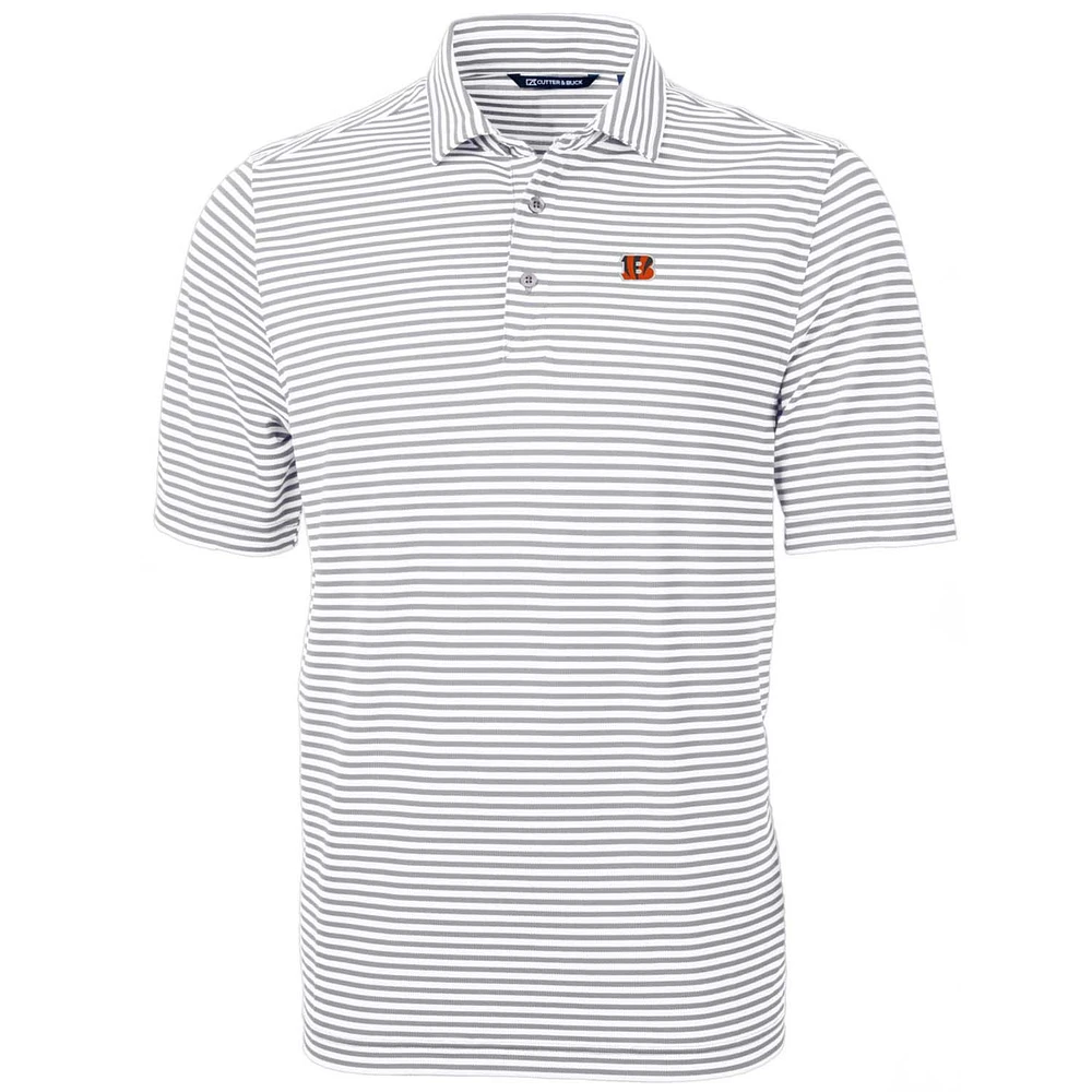 Men's Cutter & Buck White Cincinnati Bengals Big & Tall Virtue Eco Pique Stripe Recycled Polo