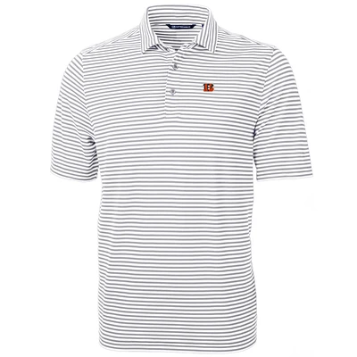 Men's Cutter & Buck White Cincinnati Bengals Big & Tall Virtue Eco Pique Stripe Recycled Polo