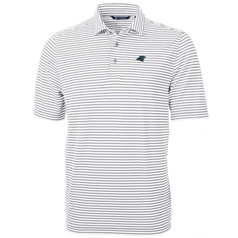 Men's Cutter & Buck White Carolina Panthers Big & Tall Virtue Eco Pique Stripe Recycled Polo