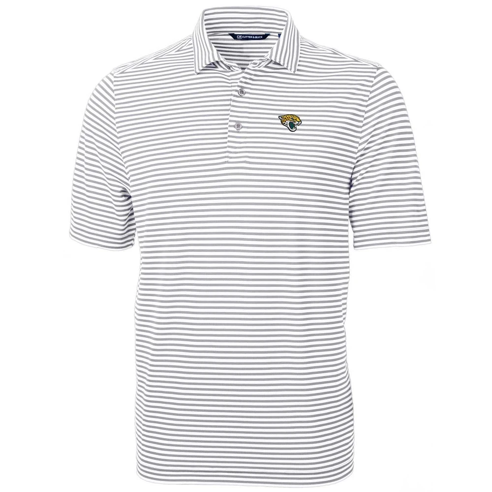 Men's Cutter & Buck White Jacksonville Jaguars Big & Tall Virtue Eco Pique Stripe Recycled Polo