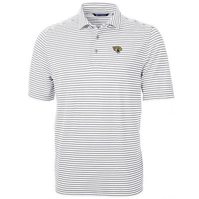 Men's Cutter & Buck White Jacksonville Jaguars Big & Tall Virtue Eco Pique Stripe Recycled Polo