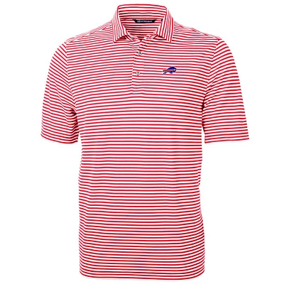 Men's Cutter & Buck Red Buffalo Bills Big & Tall Virtue Eco Pique Stripe Recycled Polo