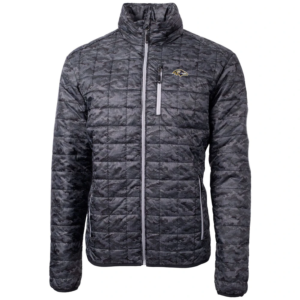 Men's Cutter & Buck Black Baltimore Ravens Rainier Printed Full-Zip Puffer Jacket