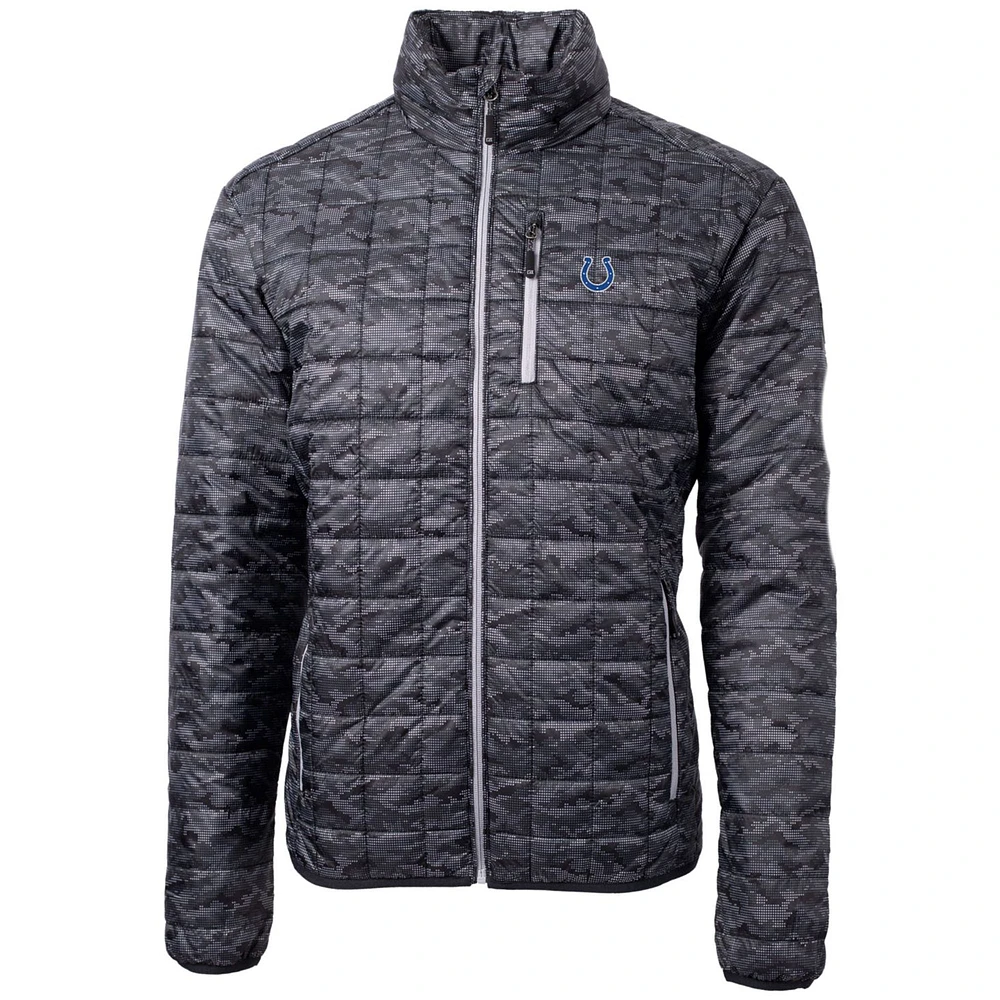 Men's Cutter & Buck Black Indianapolis Colts Rainier Printed Full-Zip Puffer Jacket