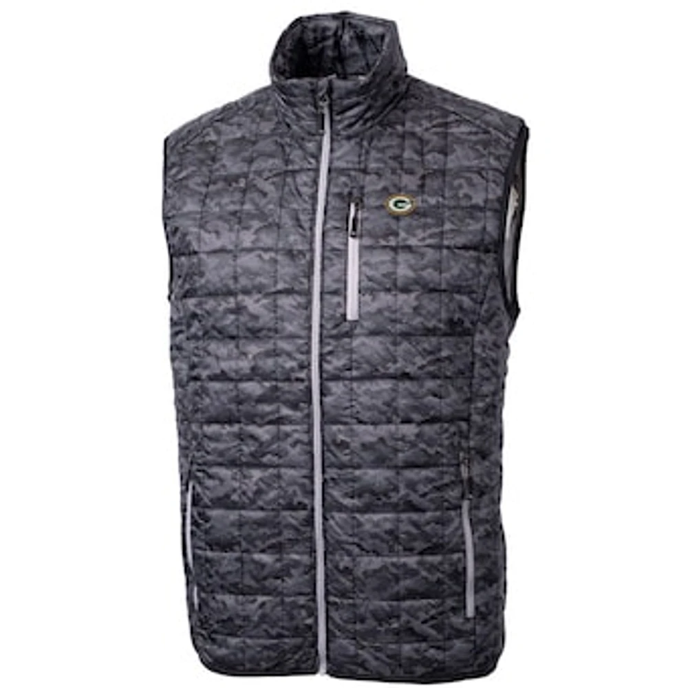 Men's Cutter & Buck Black Green Bay Packers Rainier Printed Full-Zip Puffer Vest