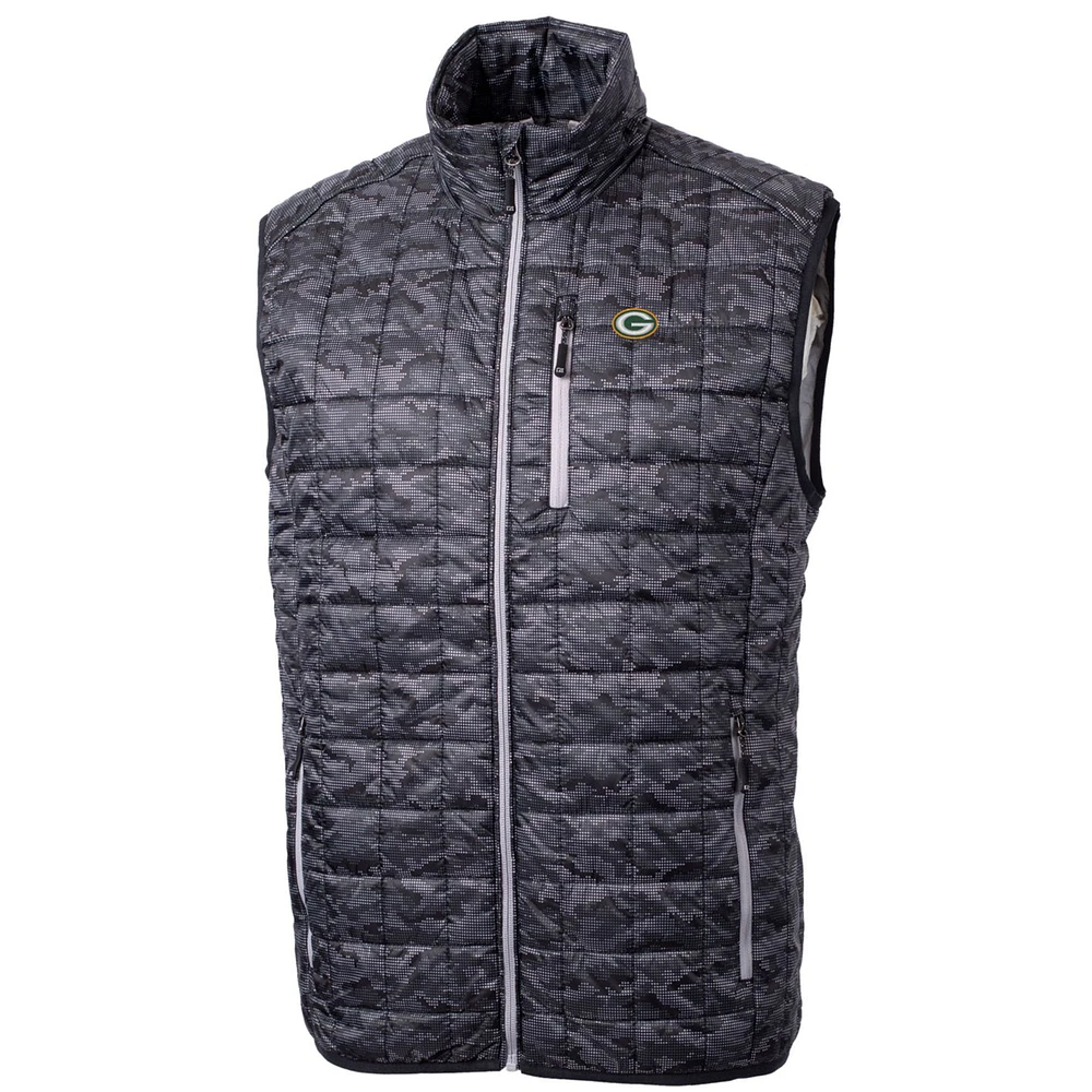 Men's Cutter & Buck Black Green Bay Packers Rainier Printed Full-Zip Puffer Vest