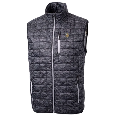 Men's Cutter & Buck Black Minnesota Vikings Rainier Printed Full-Zip Puffer Vest
