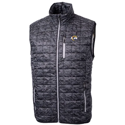 Men's Cutter & Buck Black Los Angeles Rams Rainier Printed Full-Zip Puffer Vest