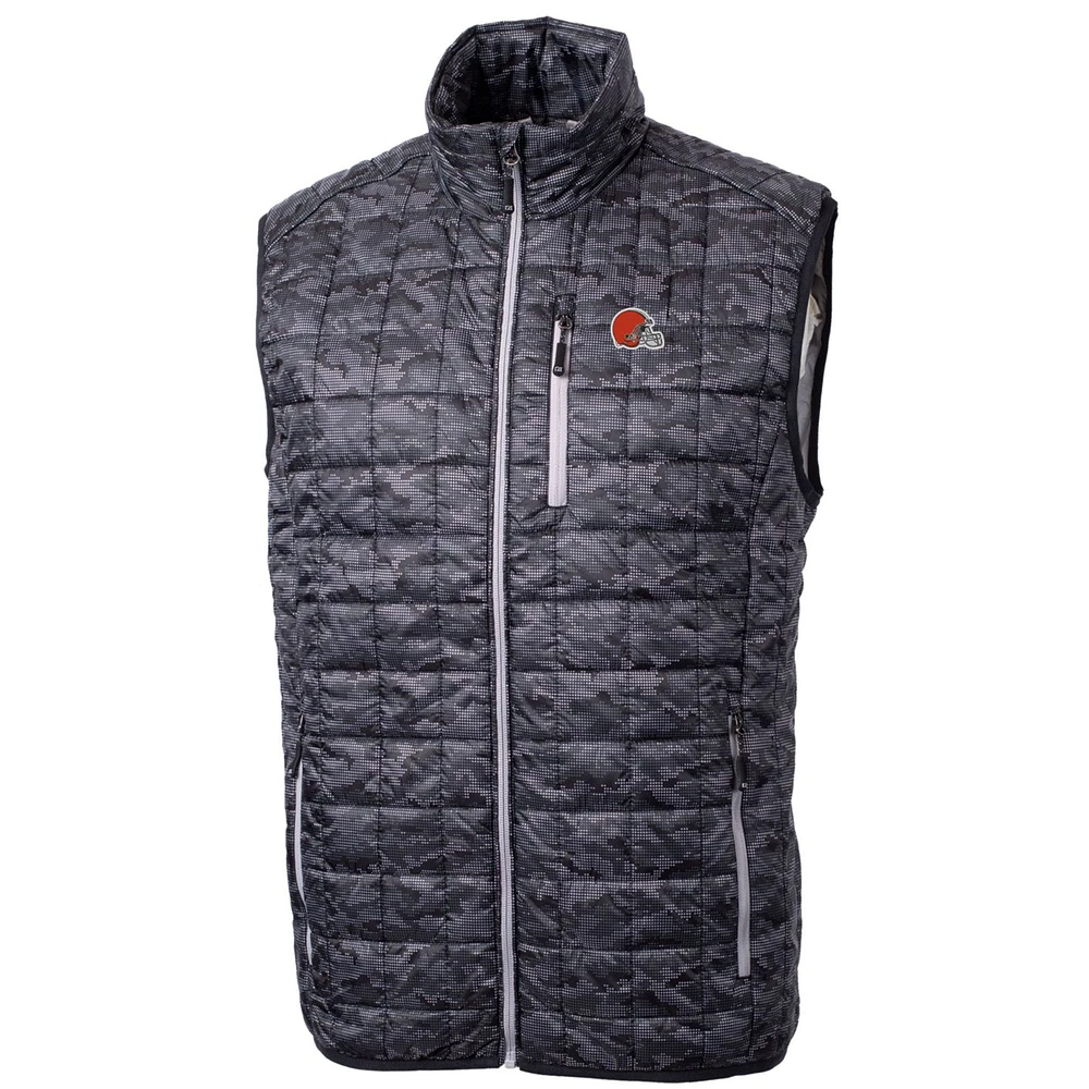 Men's Cutter & Buck Black Cleveland Browns Rainier Printed Full-Zip Puffer Vest