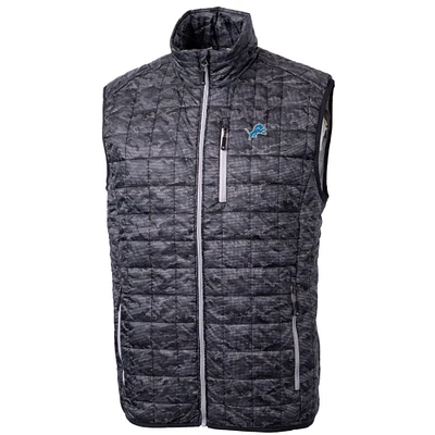 Men's Cutter & Buck Black Detroit Lions Rainier Printed Full-Zip Puffer Vest