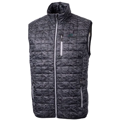 Men's Cutter & Buck Black Carolina Panthers Rainier Printed Full-Zip Puffer Vest