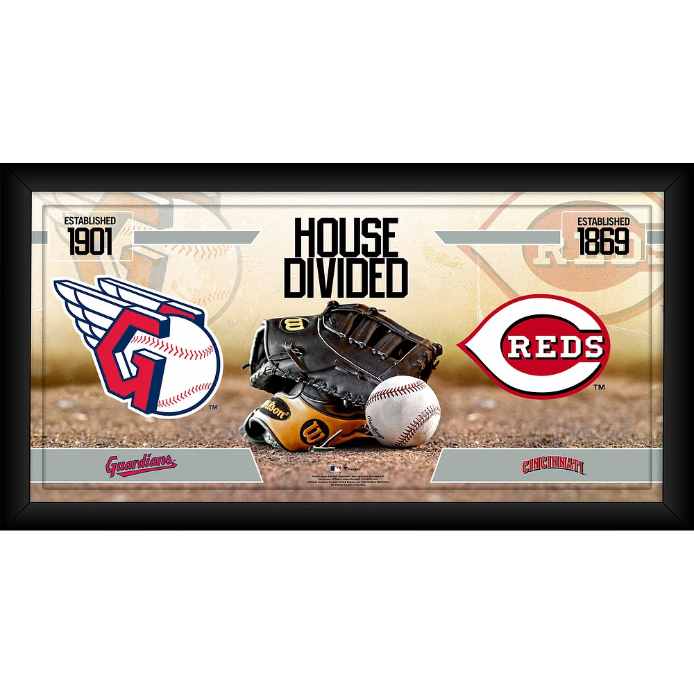 Cleveland Guardians vs. Cincinnati Reds Framed 10'' x 20'' House Divided Baseball Collage