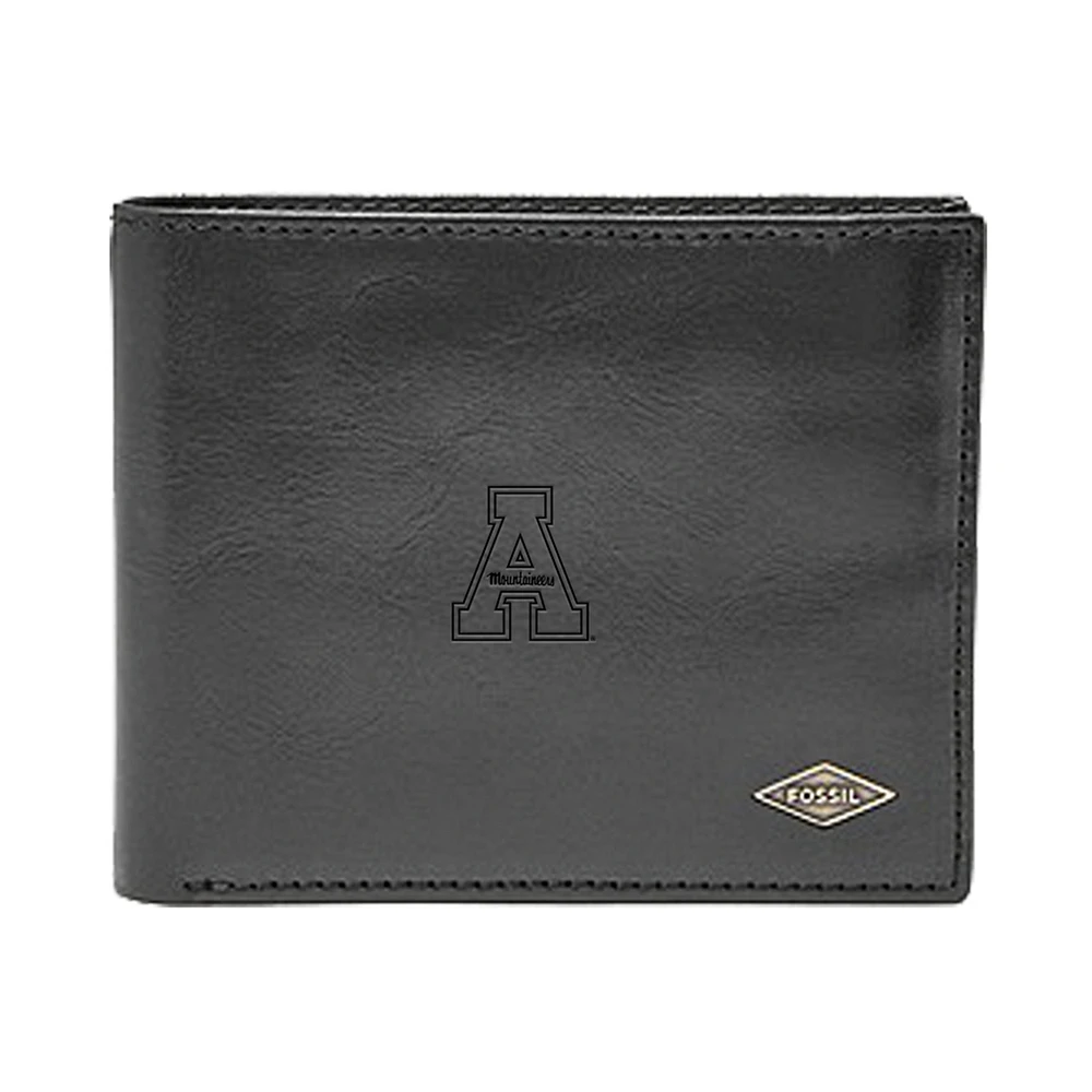 Men's Fossil Black Appalachian State Mountaineers Leather Ryan RFID Flip ID Bifold Wallet