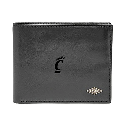 Men's Fossil Black Cincinnati Bearcats Leather Ryan RFID Flip ID Bifold Wallet