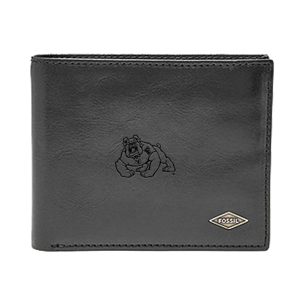 Men's Fossil Black Fresno State Bulldogs Leather Ryan RFID Flip ID Bifold Wallet
