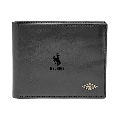 Men's Fossil Black Wyoming Cowboys Leather Ryan RFID Flip ID Bifold Wallet