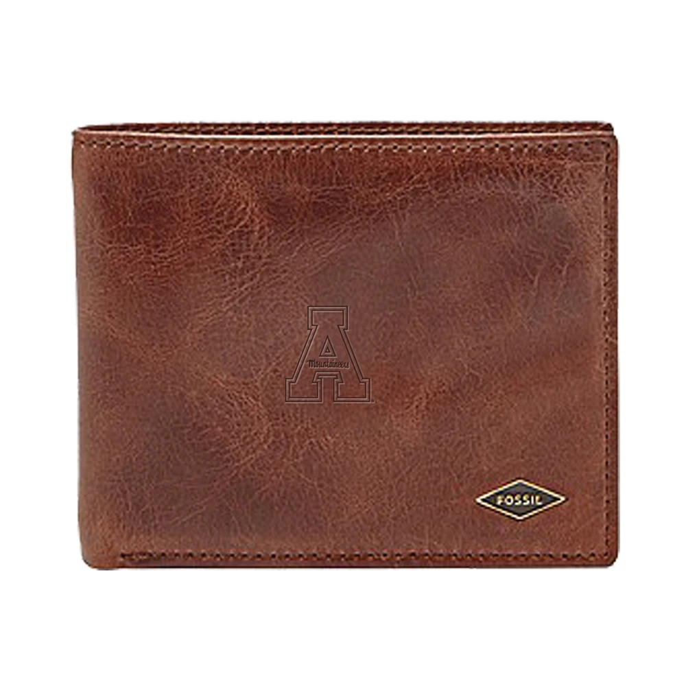 Men's Fossil Brown Appalachian State Mountaineers Leather Ryan RFID Flip ID Bifold Wallet