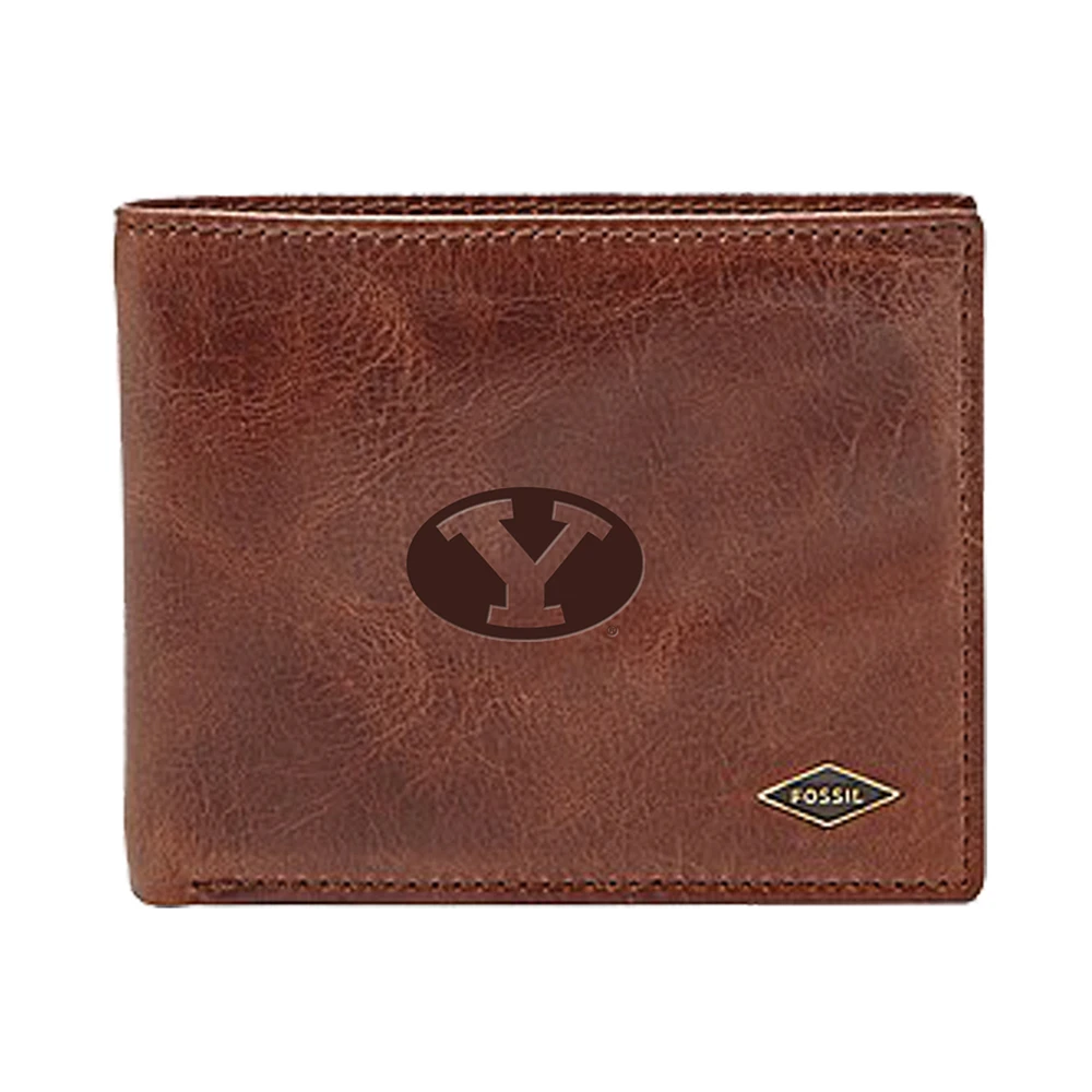 Men's Fossil Brown BYU Cougars Leather Ryan RFID Flip ID Bifold Wallet