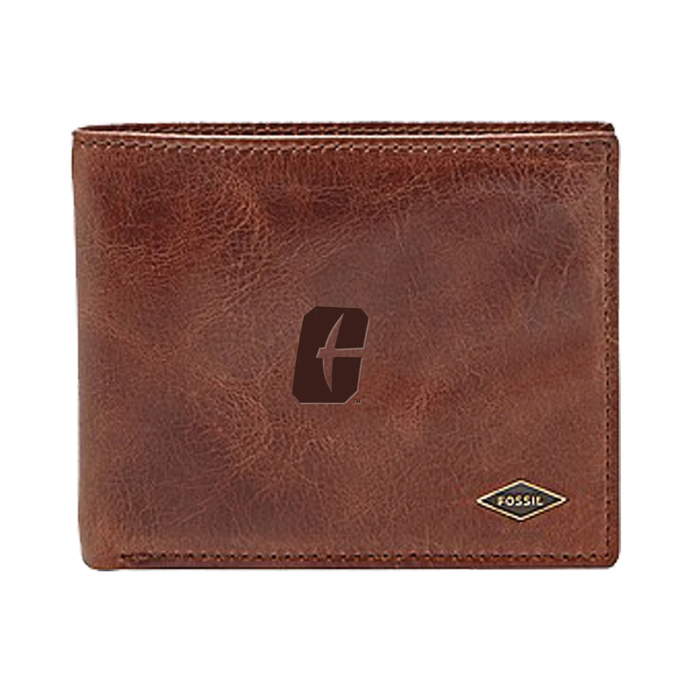 Men's Fossil Brown Charlotte 49ers Leather Ryan RFID Flip ID Bifold Wallet