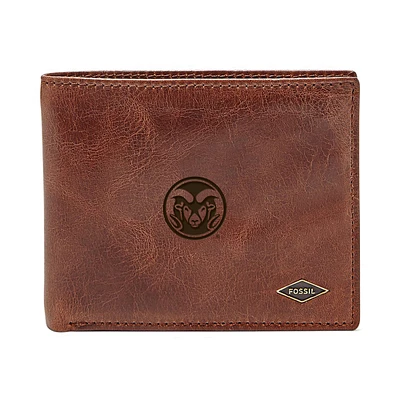 Men's Fossil Brown Colorado State Rams Leather Ryan RFID Flip ID Bifold Wallet
