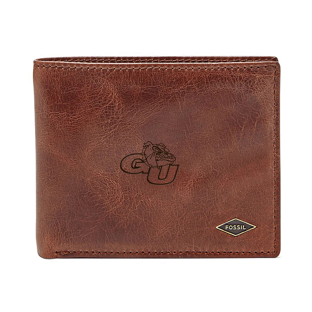 Men's Fossil Brown Gonzaga Bulldogs Leather Ryan RFID Flip ID Bifold Wallet