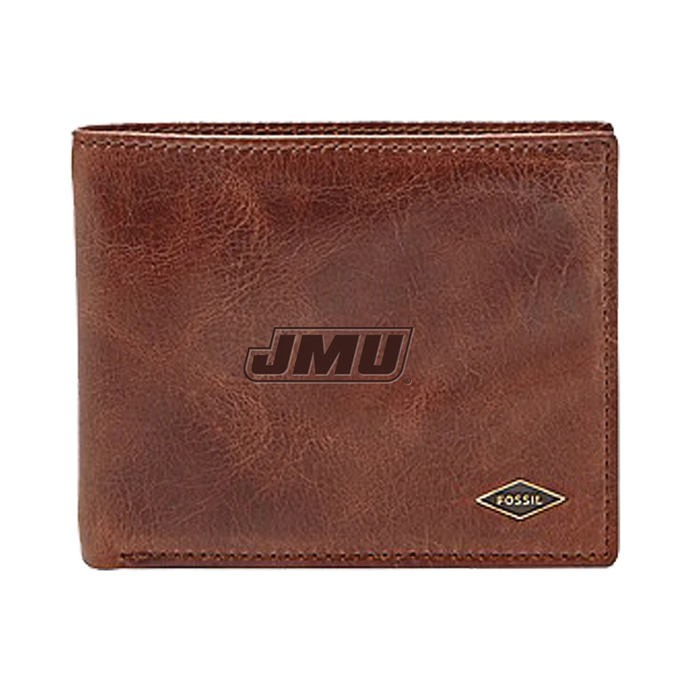 Men's Fossil Brown James Madison Dukes Leather Ryan RFID Flip ID Bifold Wallet