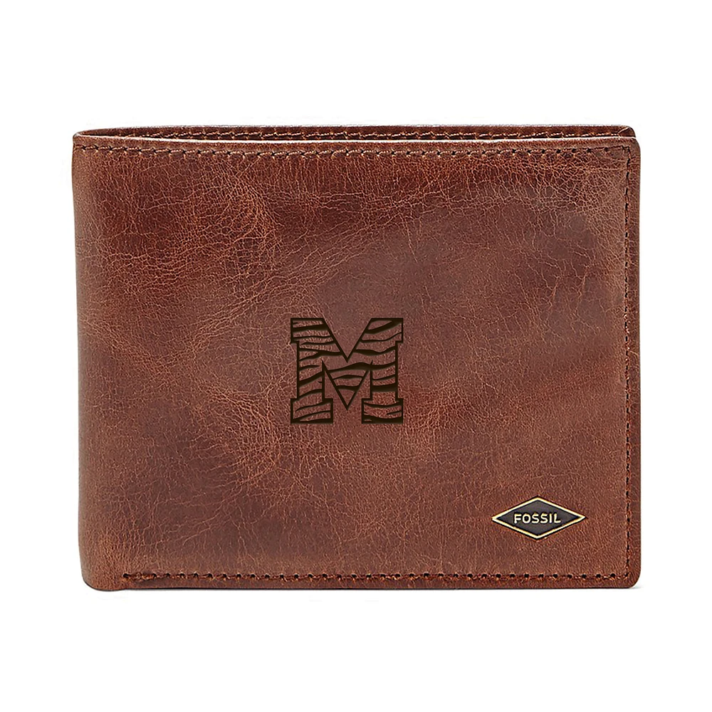 Men's Fossil Brown Memphis Tigers Leather Ryan RFID Flip ID Bifold Wallet
