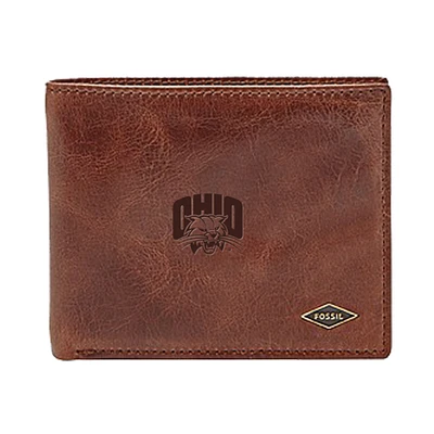 Men's Fossil Brown Ohio Bobcats Leather Ryan RFID Flip ID Bifold Wallet