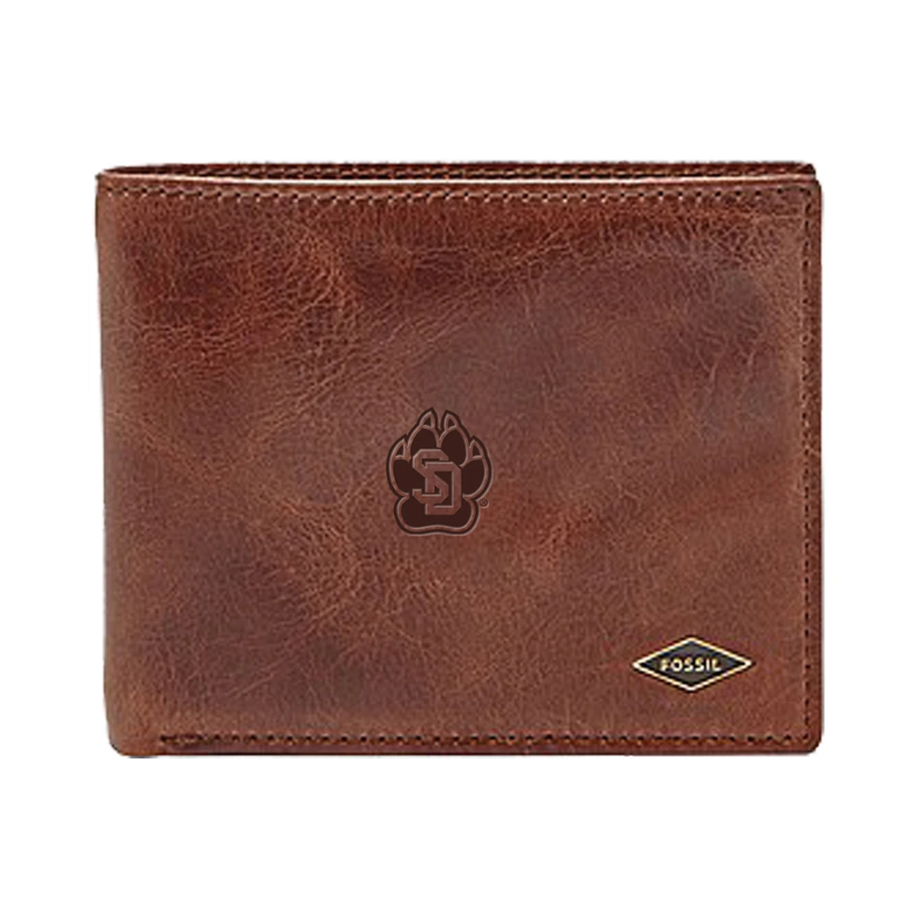 Men's Fossil Brown South Dakota Coyotes Leather Ryan RFID Flip ID Bifold Wallet