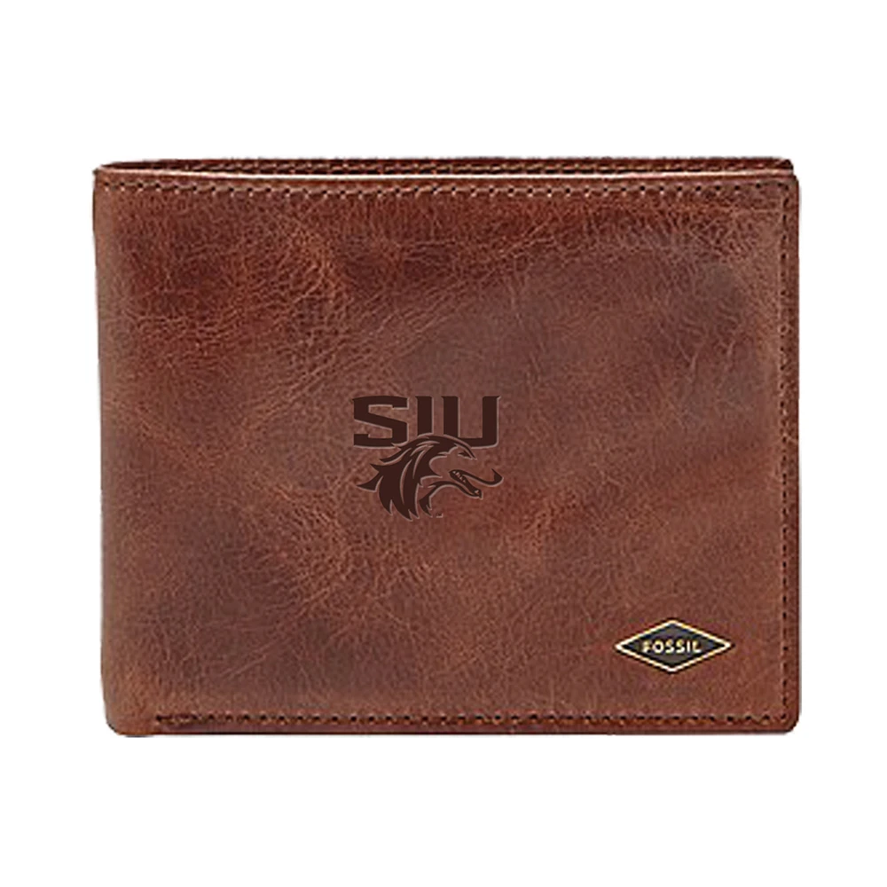 Men's Fossil Brown Southern Illinois Salukis Leather Ryan RFID Flip ID Bifold Wallet