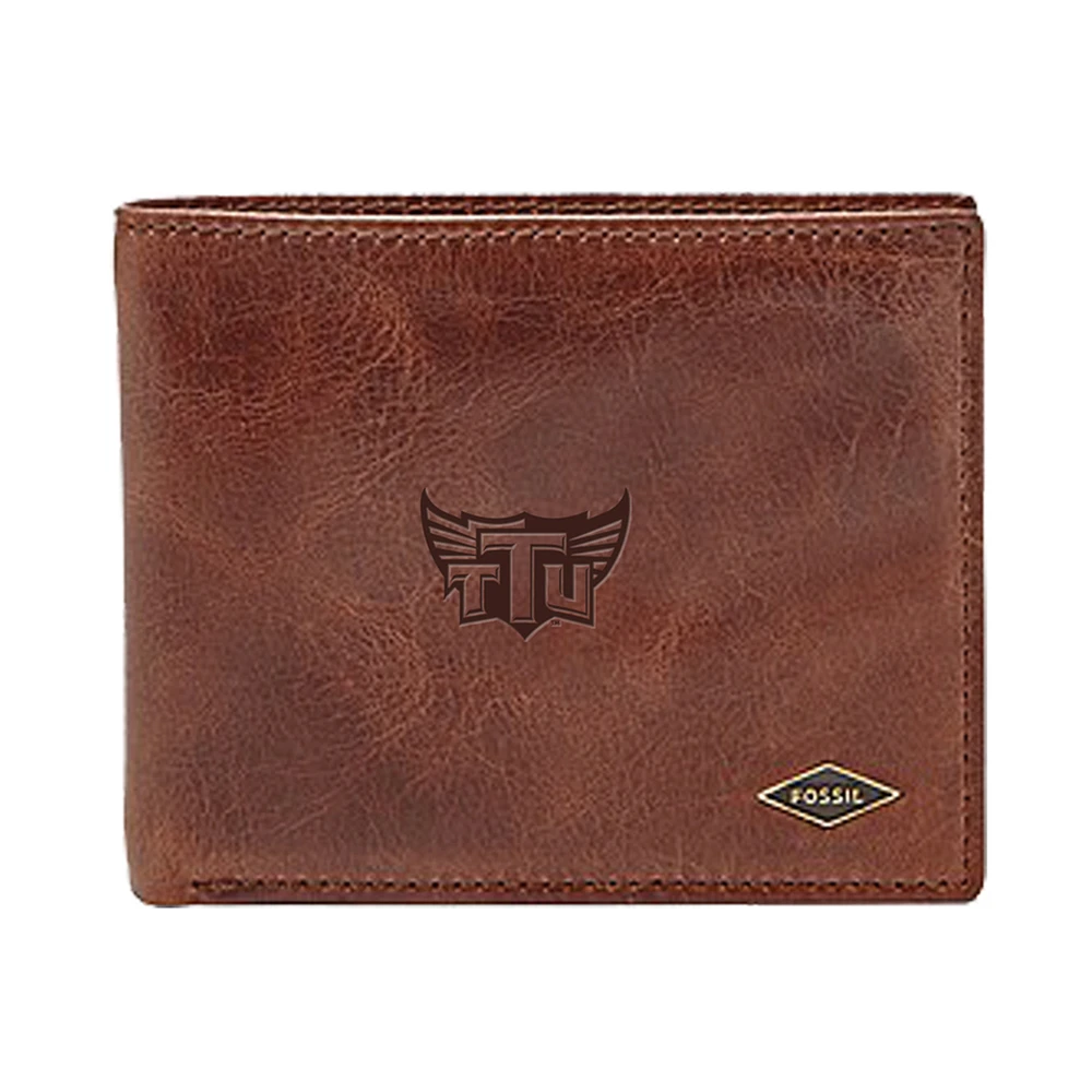 Men's Fossil Brown Tennessee Tech Golden Eagles Leather Ryan RFID Flip ID Bifold Wallet