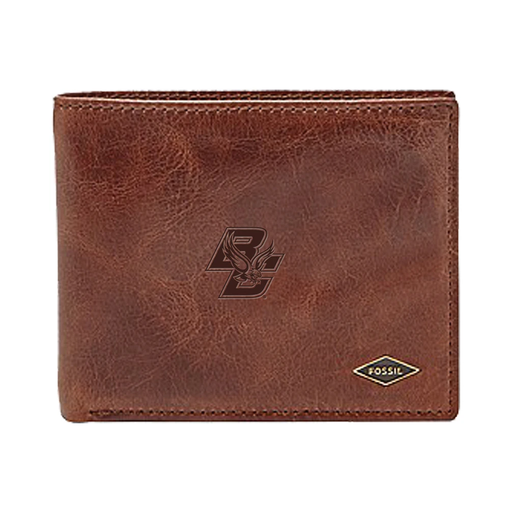 Men's Fossil Brown Boston College Eagles Leather Ryan RFID Flip ID Bifold Wallet