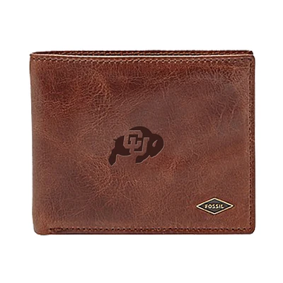 Men's Fossil Brown Colorado Buffaloes Leather Ryan RFID Flip ID Bifold Wallet