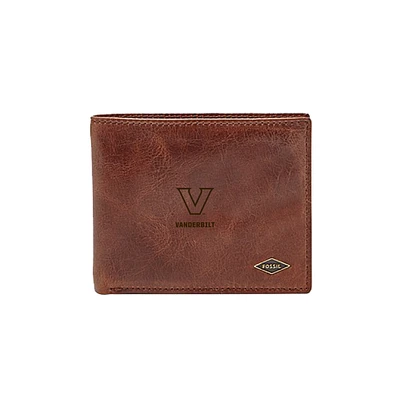Men's Fossil Brown Vanderbilt Commodores Leather Ryan RFID Flip ID Bifold Wallet