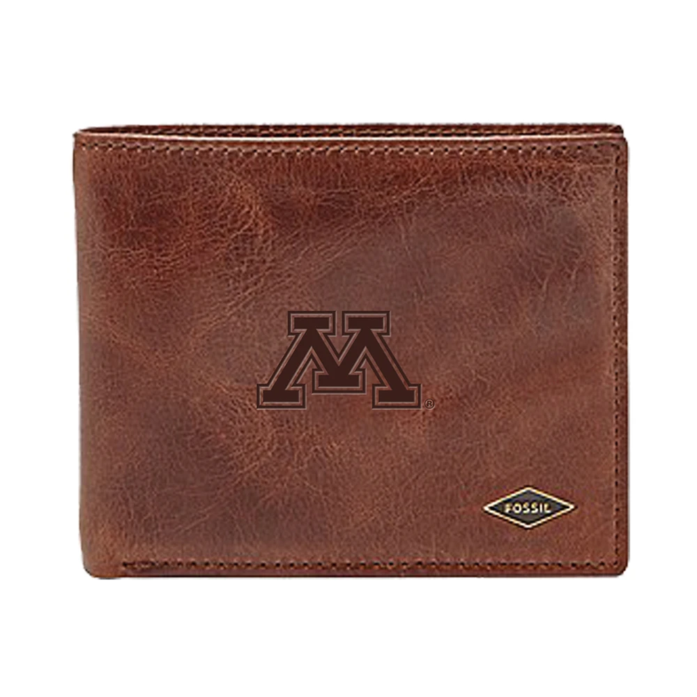 Men's Fossil Brown Minnesota Golden Gophers Leather Ryan RFID Flip ID Bifold Wallet