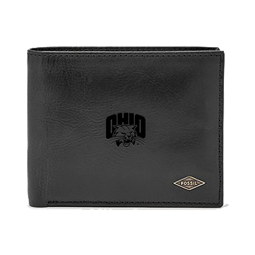 Men's Fossil Ohio Bobcats Leather Ryan RFID Passcase Wallet