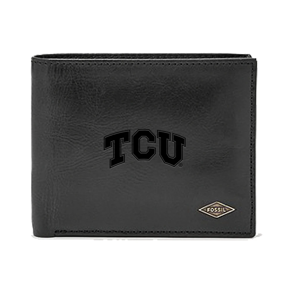 Men's Fossil Black TCU Horned Frogs Leather Ryan RFID Passcase Wallet