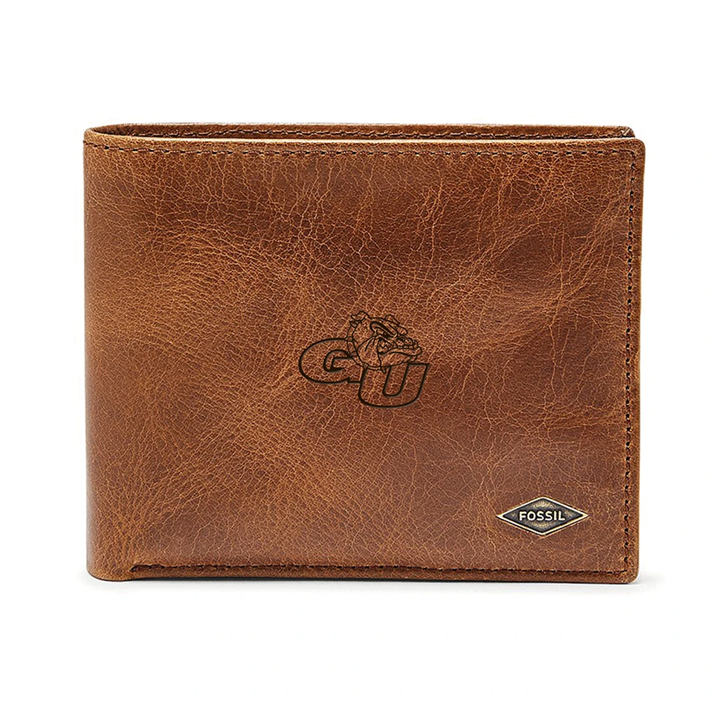 Men's Fossil Brown Gonzaga Bulldogs Leather Ryan RFID Passcase Wallet