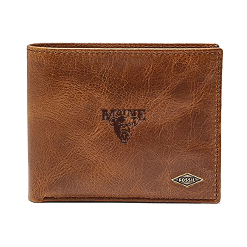 Men's Fossil Brown Maine Black Bears Leather Ryan RFID Passcase Wallet