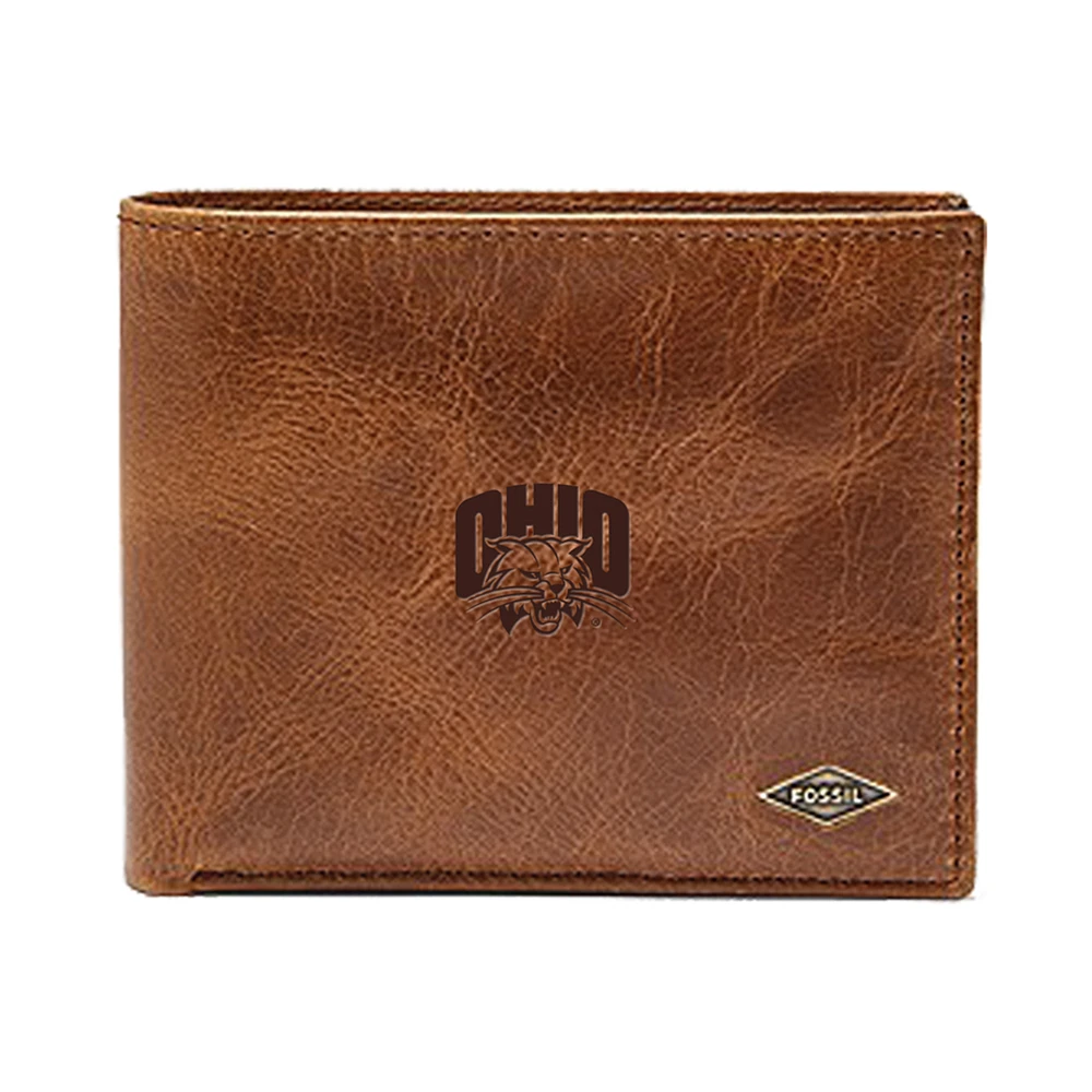 Men's Fossil Brown Ohio Bobcats Leather Ryan RFID Passcase Wallet