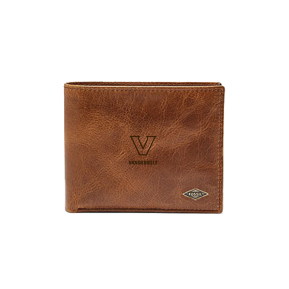 Men's Fossil Brown Vanderbilt Commodores Leather Ryan RFID Passcase Wallet