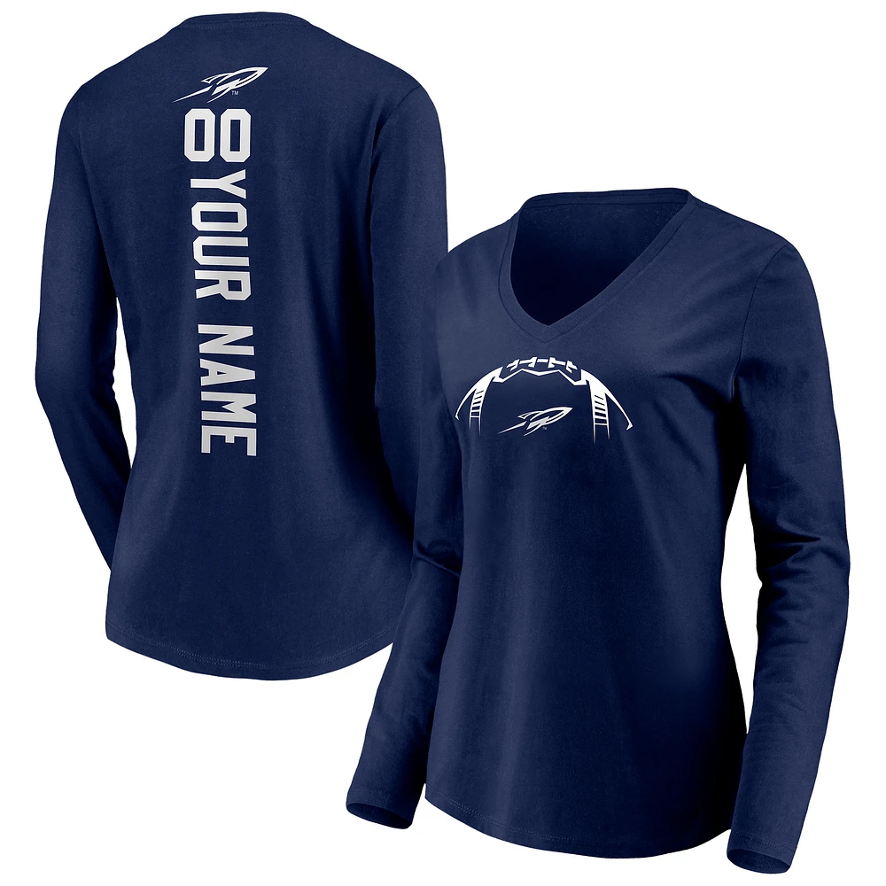 Women's Navy Toledo Rockets Playmaker Football Personalized Name & Number Long Sleeve V-Neck T-Shirt