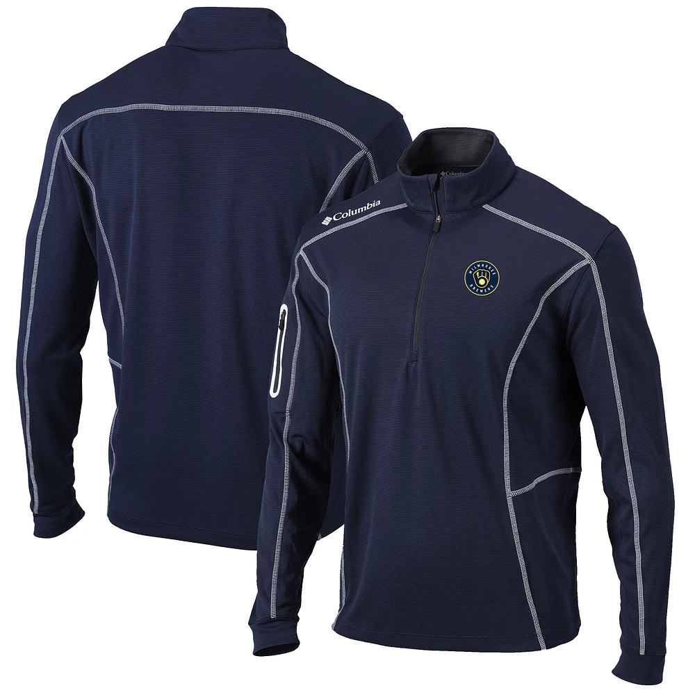 Men's Columbia Navy Milwaukee Brewers Shotgun Omni-Wick Quarter-Zip Pullover Jacket